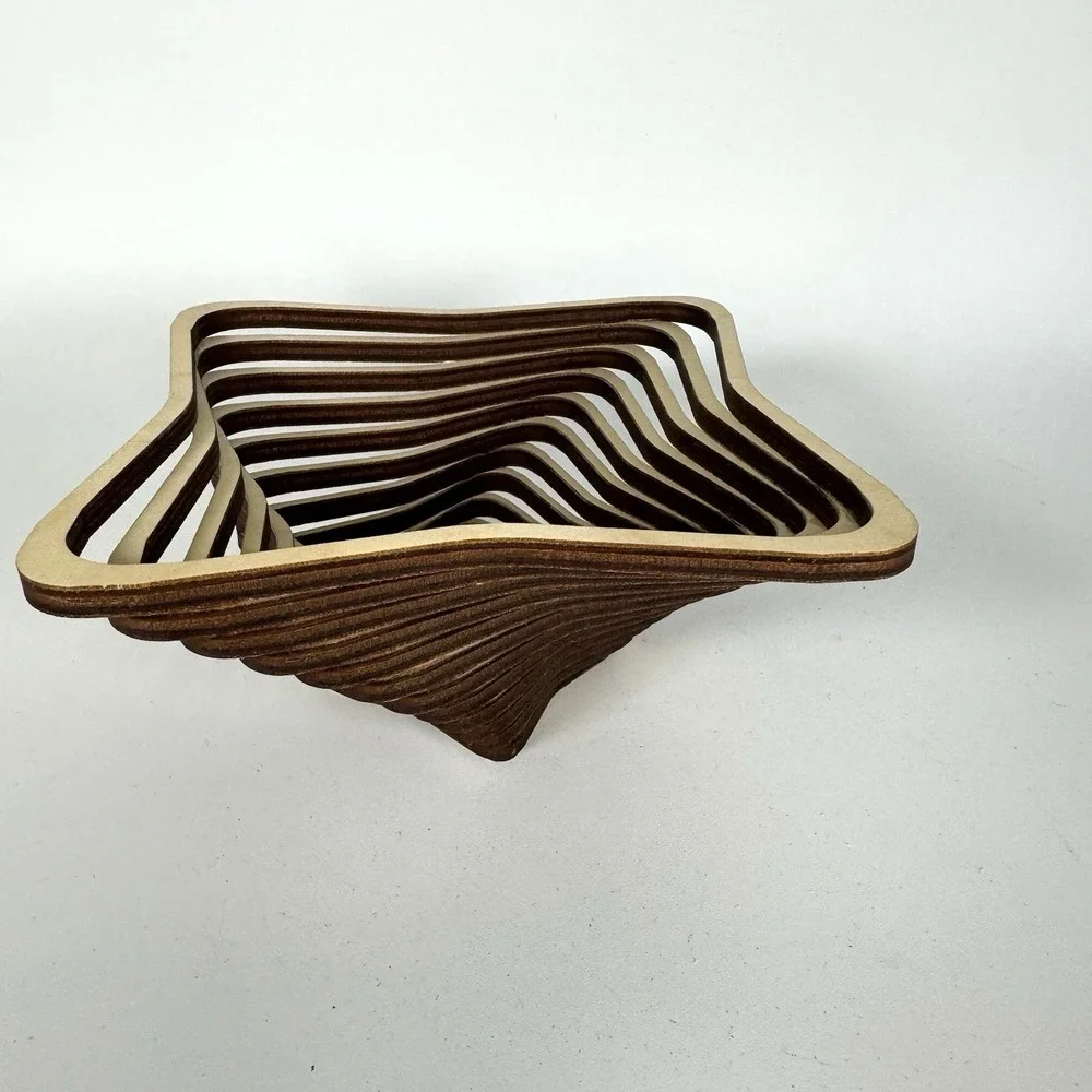 Baltic By Design Laser Cut Wooden Spiral Bowl Basket Maine USA‎ Square Scalloped